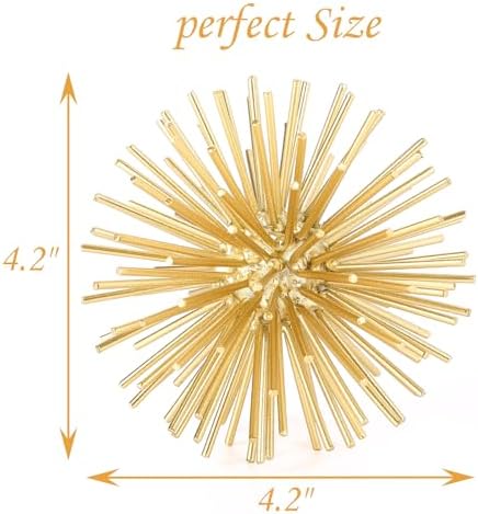 Gold Sphere Decor, Metal Gold Starburst Tabletop Sculpture Decor, Modern Metal Starburst Centerpiece, Spike Ball Decoration for Home Decor - Image 6