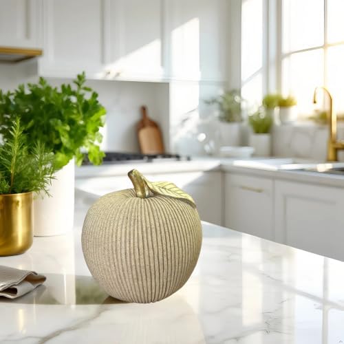 Desert Sand Apple Figurine with Gold Leaf, Textured Resin Fruit Sculpture, Minimalist Neutral Home Decor Statue for Kitchen Counter, Coffee Table & Shelf Decor - Image 6