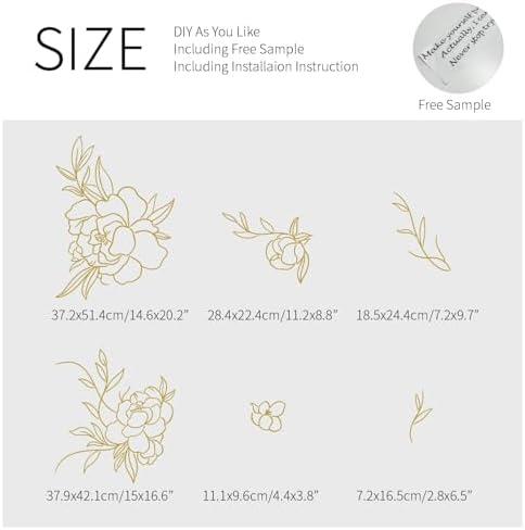 Gold Metallic Wall Decals Peel and Stick Floral Wall Stickers Large Sketch Minimal Line Transfer for Women Living Room Bedroom Decor, Peony - Image 3