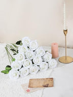 Coferset 50pcs Velvet Artificial Roses Flowers in Bulk,Ivory White - Image 4