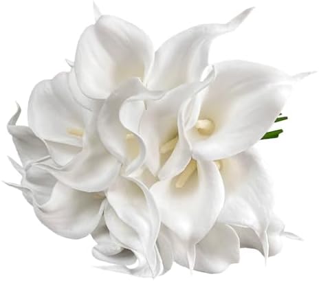 Real Touch Calla Lily Artificial Flowers Wedding Bridal Bouquet 12Pcs White by Wuudi