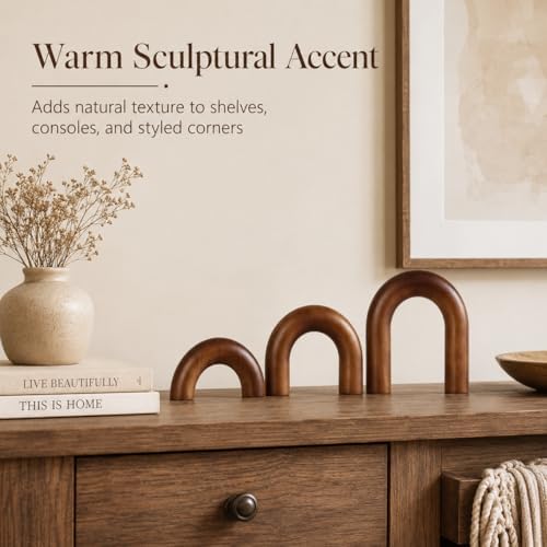XMGZQ Brown Wood Arch for Coffee Table Decor Items,Wood Statue and Sculpture Set 3,Japanese Neutral Home Decor Aesthetic,Living Room,Entryway,Bookshelf,Floating,Console,Boho Minimalist Objects - Image 5