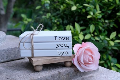 Cute Love You Bye Mini Wooden Faux Books, Express Love and Warm Family Sign for Office Front Door Bathroom Hallway Entryway Shelf Table Corner Decoration - Image 3