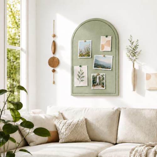 Large Arched Felt Bulletin Board, Sized 36" x 24" for Office & Wall Decor – 6 Customizable Adhesive Tiles with Pins are Perfect to Display Your Photos (Sage Green-B) - Image 3