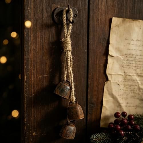 1pc Rustic Charm Bell - Handmade Hemp Rope Wind Chimes Hanging Decoration, Distressed Finish Cow Bell with Jute Hanging Rope, Perfect for Front Door, Outdoor, Window, and Home Decor - Image 6