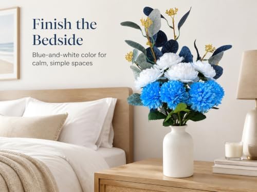 Artificial Flower Bouquet with Vase,Fake Flowers Peony Mums Eucalyptus - Image 2