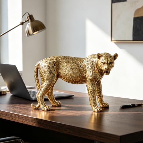 Guichifun Leopard Statue Home Decor Accents - Cheetah Figurines for Shelf Bookshelf TV Stand Decor Bedroom Office Decorations Ideal Gift for Animal Lovers 11.7 x 5.6 x 8.2 Inch - Image 2