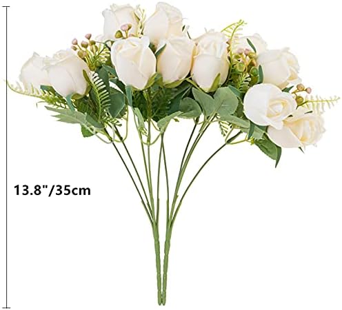 Artificial Rose Flowers 20 Heads 2 Bundles Silk Bridal Bouquet, Cream - Image 4