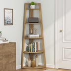 Tribesigns 70 inch Tall Corner Shelf, 5 Tier Modern Corner Bookshelf Bookcase Industrial Corner Ladder Shelf Plant Stand for Living Room, Kitchen, Home Office (Light Brown) - Image 3