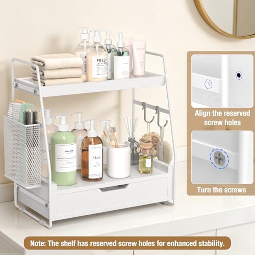 2-Tier Bathroom Counter Organizer with Drawer, Wood Counter Storage Shelf - Image 6