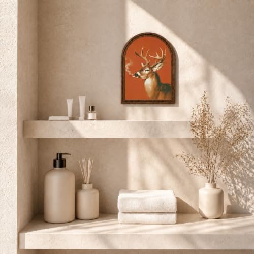 Vintage Deer Art Decor - Arched Wooden Frame with Stand, Retro Whimsical Animal Wall & Tabletop Decor for Living Room, Bedroom, Office, Funny Novelty Home Accent, Unique Housewarming Gift - Image 7