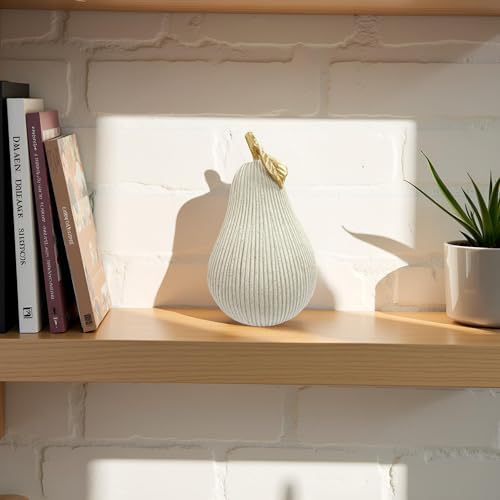 Gray-White Pear Figurine with Gold Leaf, Resin Pear Sculpture for Home Decor, Minimalist Decorative Fruit Statue for Kitchen Counter, Dining Room & Tabletop Display - Image 3