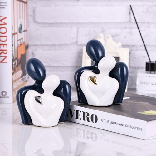 Mini Couple Ceramic Small Statue, Romantic Couple Figurine for Home Decor, Tv Stand, Living Room Nick nacks, Dresser for Bedroom, Shelves, Valentine, Items for Wedding Decor (Blue White and Gold) - Image 7