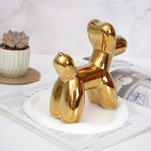 Notakia Large Golden Cute Ceramics Balloon Dog Statue Crafts Living Room Desktop Decorations,Handmade Modern Small Ceramic Animal Statue Ornament Home Decor Accents - Image 4