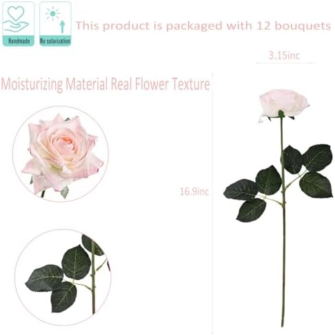 Kimura's Cabin 12pcs Real Touch Rose Artificial Flower Long Stem,Light Pink - Image 2