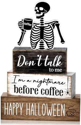 4 Pcs Halloween Coffee Table Decor Skeleton Nightmare Before Coffee Sign by Marsui