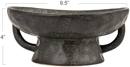 Creative Co-Op Stoneware Footed Pedestal Bowl with Handles, Reactive Glaze, Black - Image 2