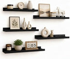 24inch Long Floating Shelves for Wall Decor, 5-Set Shelves with Lip, Black by RicherHouse