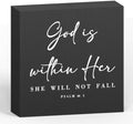 God Is Within Her Bible Verse Artwork Black Wood Box Sign Rustic Farmhouse Style Psalm 46 : 5 Christian Wood Block Plaque 5 X 5 Inches Home Office Desk Sign Decor for Presents by ENGVZ