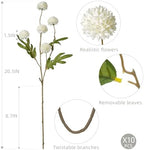 10Pcs 20.5" Artificial Pompon Mum Silk Flower Stems, Fake Chrysanthemum Ball Faux Flowers for Vase, Fall Floral Stems for Indoor Home Decor Wedding Centerpieces, White (No Vase) - Image 3