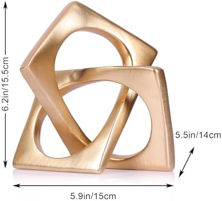 Modern Geometric Sculpture Gold Knot Statue Decor, Home Gold Bookcase Centerpiece jax Decorative, Geometric Tabletop Sculpture and Figurines, For Golden Home Decor Accent, Cube Decorative Ornaments - Image 2