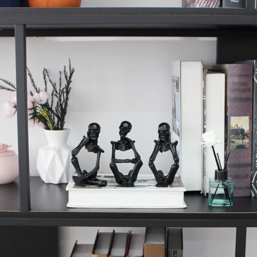 Black Skeleton Decor Set of 3, Thinker Skeleton Figurines for Home Decor, Gothic Shelf Decor Aesthetic, Resin Halloween Decorations for Bookshelf, Desk, Coffee Table - Image 4