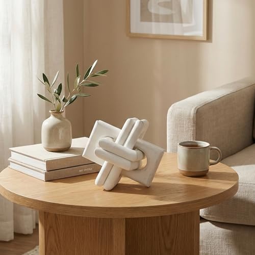 Wood Knot Entry Table Boho Shelf 6 Link Interlock Coffee Table for Living Room and Modern Farmhouse Hand Crafted Natural Mango Wood Console Table Decor (White) - Image 2
