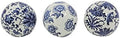 Galt International 4" Diameter Blue & White Floral Chinoiserie Ceramic Ball (Set of 3) Style 1| Decorative Ball Vase Bowl Filler by GaltInternational