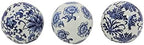 Galt International 4" Diameter Blue & White Floral Chinoiserie Ceramic Ball (Set of 3) Style 1| Decorative Ball Vase Bowl Filler by GaltInternational