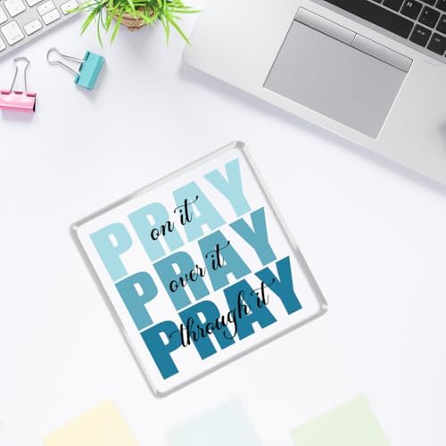 Blue Room Decor, Inspirational Christian Gifts for Women, Blue Dorm Bathroom Room Decoration, Office Decor for Women, Acrylic Office Desk Accessories Decoration Wall Art Sign-Pray through it - Image 4