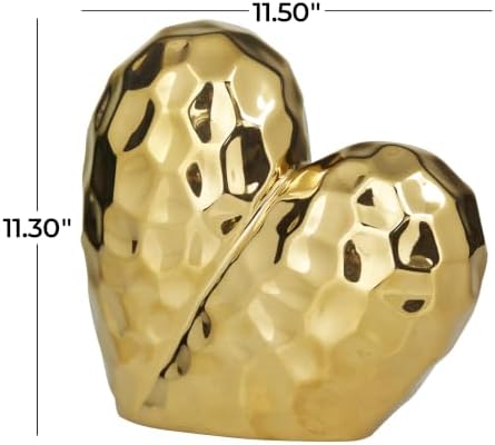 Deco 79 Porcelain Ceramic Heart Decorative Sculpture Dimensional Angled Origami Inspired Home Decor Statue, Accent Figurine 12" x 6" x 11", Gold - Image 5