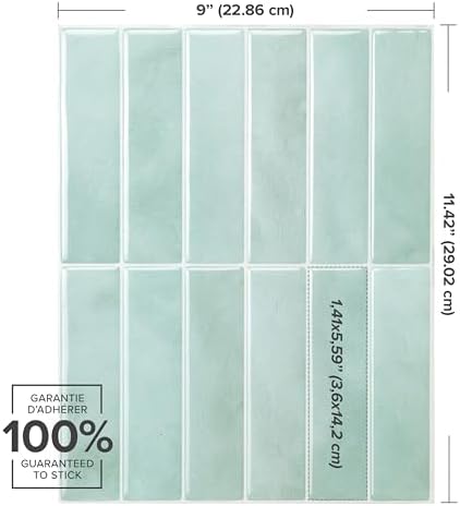 Smart Tiles Peel and Stick backsplash, Stacked Teal, 11.43"x9" - Image 3