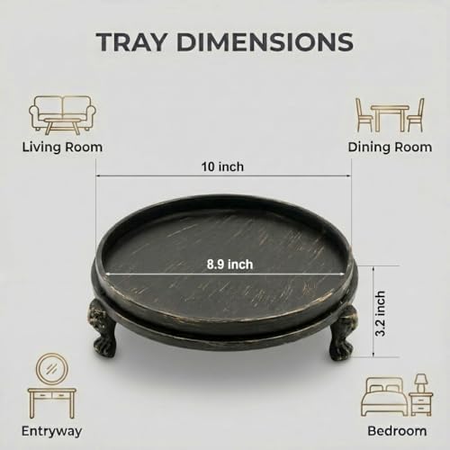 Black Decorative Tray, 11.8 Inch Round Tray with Claw Feet - Image 2