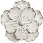 Metal Flower Wall Art Decor, 9" White Rustic Modern Floral Sculpture by Picfarce