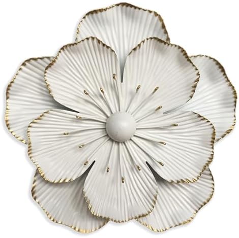 Metal Flower Wall Art Decor, 9" White Rustic Modern Floral Sculpture by Picfarce