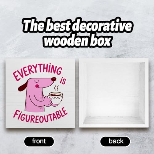 Pink Cute Dog Home Office Desk Decor, Inspirational Farmhouse Wooden Sign for Tabletop Cubicle Shelf Desk Accessories Everything is Figureoutable Coworker, Friend Bookshelf Decor （5x5 in） - Image 3