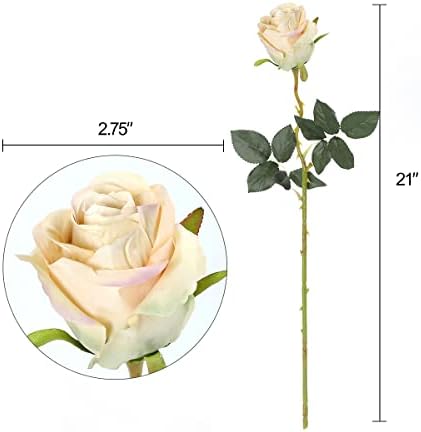 10pcs Champagne Roses Artificial Flowers, Realistic Faux Rose with Stem - Image 5