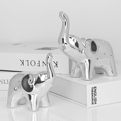 A Pair Elephant Statue Home Decor,Modern Style Figurines,Sculpture for ​Office Desktop Bookshelf Living Room (Silver) by Unknown