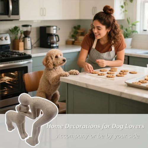 Sand Human and Dog Statue Decoration, Cute Pet Sculpture Home Decor Tabletop Ornament Office Living Room Bedroom Home, for Dog Lovers Friends Family Decoration - Image 3