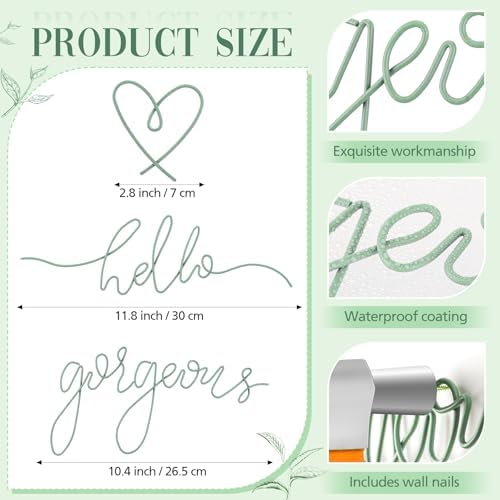 Hicarer Metal Hello Gorgeous Wall Art Minimalist Wall Decor, Green - Image 2