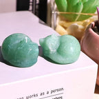 QINJIEJIE Green Aventurine Cat Crystals Decor Gift Healing Stone Cat Statue - Image 5