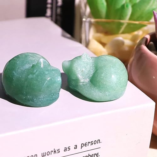 QINJIEJIE Green Aventurine Cat Crystals Decor Gift Healing Stone Cat Statue - Image 5