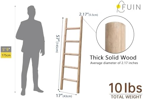 FUIN Blanket Ladder, 57in Rustic Solid Wood Decorative Ladder, Brown - Image 5