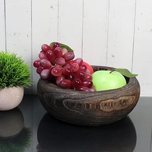 CVHOMEDECO. Primitives Solid Wood Functional and Collectible Bowl Vintage Round Hand Carved Wooden Bowl Rustic Treenware Artworks for Serving Nuts Snacks Fruits or Accent Decor, 9 Inch - Image 4