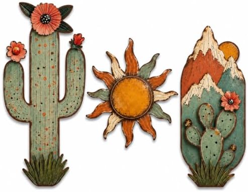 flangairy 3 Pcs Metal Cactus Wall Art, Southwestern Decor for Living Room by flangairy