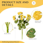 Artificial Geranium Flowers for Outdoors 19.6" Geraniums Artificial Flowers Realistic Faux Geraniums for Outdoor Planters Silk Geranium Indoor Fake Flowers Porch Home Decor No Vase (4PCS，Yellow) - Image 2