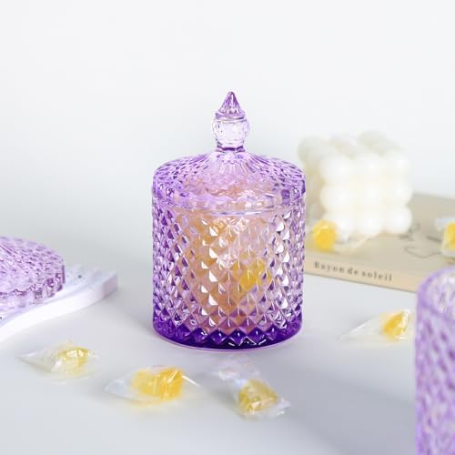 Sizikato Diamond Faceted Glass Candy Jar with Lid, 10oz Purple Decorative Jar, Nut Jar, Dried Fruit Storage Jar. - Image 5