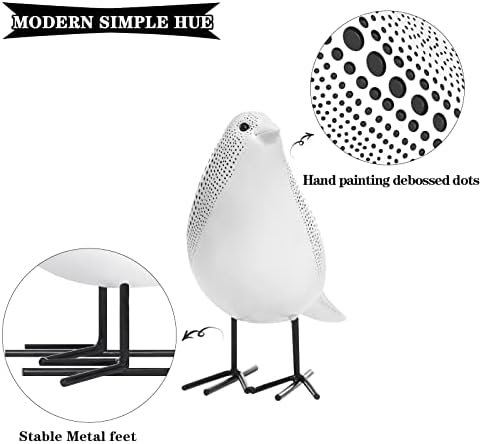 Quoowiit Bird Figurine, Modern Sculpture and Statues for Home Decor, Animal Statues for Bookshelf, Table, Entryway, Fireplace, Resin Decorative Sculpture with Chic Polka Dots Art Design (White) - Image 4
