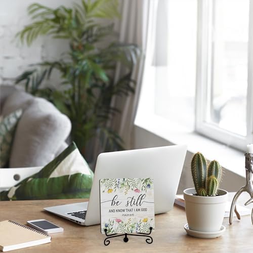 Inspirational Christian Desk Decor, Be Still And Know That I Am God Wildflower Sign, Desk Decorations For Office Home Living Room Bathroom, Eucalyptus Shelf Decor, Wooden Plaque With Stand (08) - Image 5