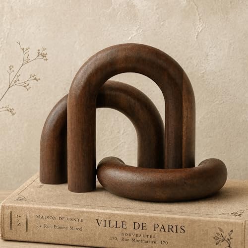 EOSAHR Acacia Wood Arch Decor Set: Wood Sculpture for Office Decor, Brown by EOSAHR